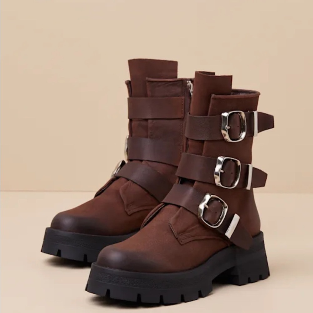 Steve Madden Dark Brown Combat Boots with Buckles